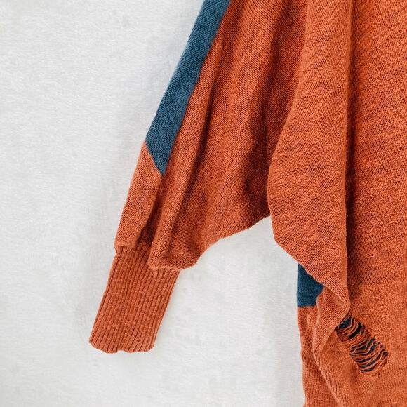 RVCA Open Cardigan Womens Large Orange Blue Intentionally Distressed Boho - Picture 5 of 13